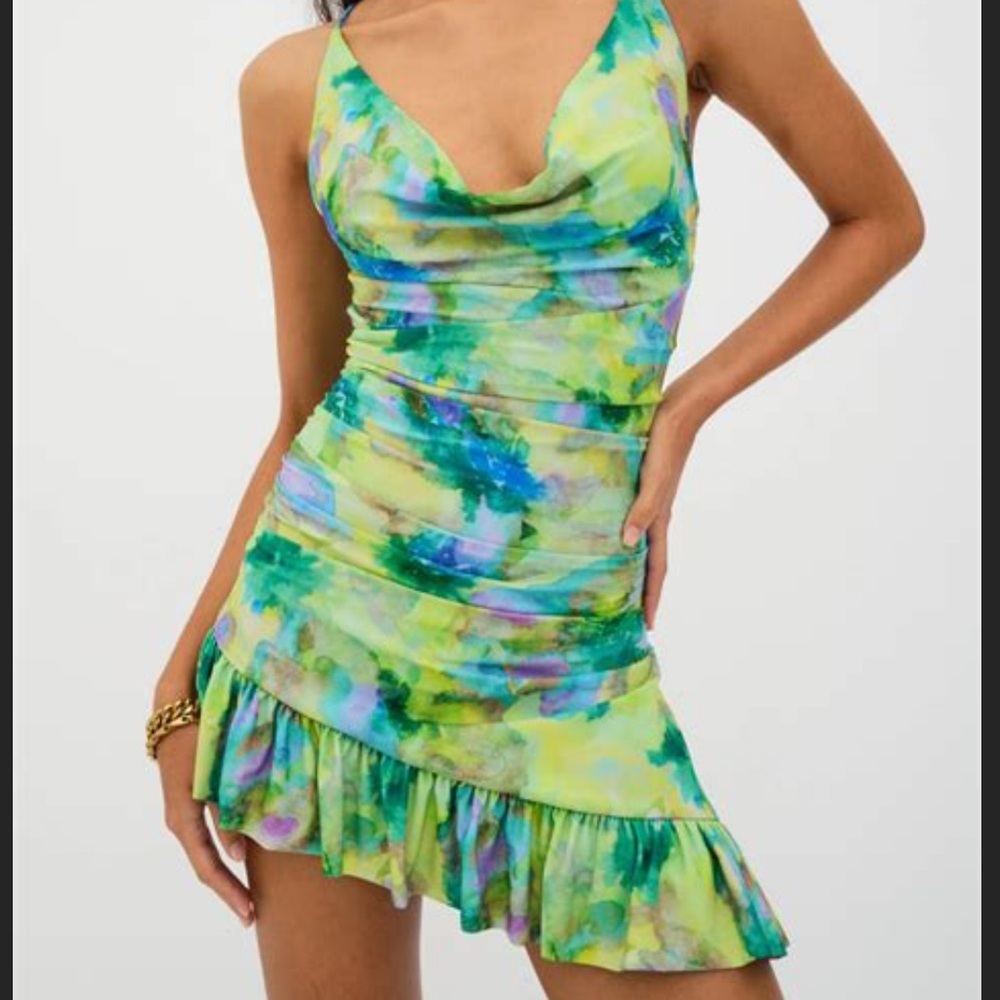 Asymmetric Cowl Neck Mini Dress
